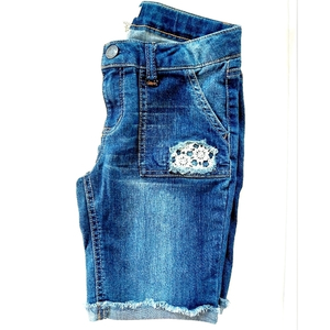 Crochet Lace inset patches denim Bermuda‎ shorts destructed size 12 girls Mudd